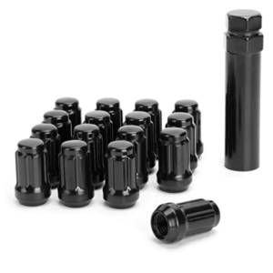 VALOR 12 X 1.25 Wheel Nut Kit – BLACK – 16 Nuts / 4 Valve Stems / Socket Key